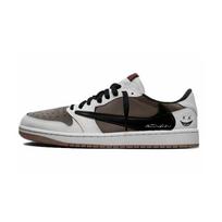 Travis Scott x Jordan Air Jordan 1 Bendradarbiavimo Amortizacija Žemi Bateliai Vintažiniai Krepšinio Batai Unisex Ruda DZ4137-700(Team723-7) 35.5