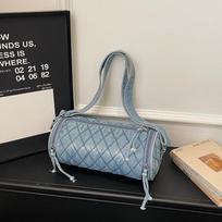 Casual Lady's Mobile Phone Shoulder Bags Simple Small Round Bag Luxury Designer Handbags  Lingge Pattern Denim Crossbody Bag (20cm<Max Length<30cm) tamsiai mėlyna spalva