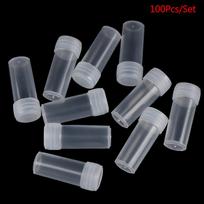100 vnt. 5 ml plastikinių mėgintuvėlių su sraigtiniu dangteliu, buteliukai mokyklos chemijos reikmenims balta