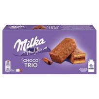 Milka Choco Trio Biskvitinis pyragas su kakavos įdaru, padengtas pieniniu šokoladu 150 g (5 vnt)
