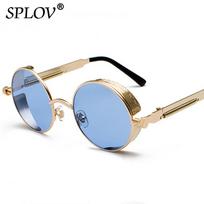 SPLOV Vintage Round Polarized Sunglasses Retro Steampunk Sun Glasses for Men Women Small Metal Circle Driving Glasses UV400 sidabro pilka spalva