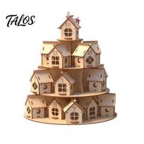Christmas Party Decoration Wooden Advent Calendar, 24 House Countdown Display Stand with Tree Gift for Family Shape, Festive Holiday Tabletop beige