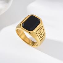 A3485 Men's/Women Trend High Quality 316LStainless Steel Multiple Colors Gemstone Style Onyx Golden Rings Jewelry 7 juoda