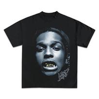 ASAP ROCKY Trumpomis rankovėmis marškinėliai HIP HOP High Street Vyrams Moterims Gotikiniai Oversized marškinėliai A$AP Portretas Laisvi Laisvalaikio Harajuku Viršutiniai drabužiai S juoda