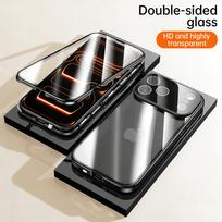 360 Aliuminio Metalo Dvipusis Stiklinis Užsegamas Dėklas iPhone 17 16 15 14 13 12 11 Pro Max Plus Pilna Objektyvo Apsauga Telefonui For iPhone 17 Pro Max juoda
