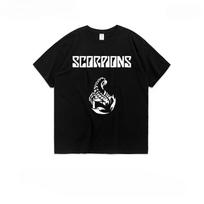 Scorpions Band Printed Shortsleeved Tshirt for Summer Mens Roundneck Halfsleeve Pure Cotton Rock Style S black