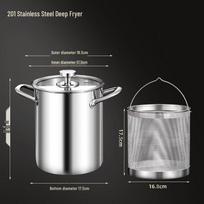 Nerūdijančio plieno keptuvė su filtru ir krepšeliu - Padidinta tempuros ir sriubos puodas, 304 buitinės klasės 18CM (5.5L) without Fry Basket gray