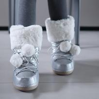 Winter Women Middle-Calf Snow Boots Fluffy Fur Lace-Up Platform Female Ski Boots Size 35-40 35 pilka spalva
