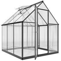 Polikarbonato šiltnamis su atidaromomis durimis ir reguliuojamu langu, įeinamas šiltnamis su lietaus lataku, 5,5 x 6 pėd., Juodas 178 x 168 x 195 cm