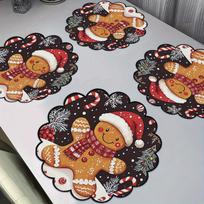 Winter Gingerbread for Pattern Round Placemats, Non-Slip Table Mats, Heat-Resistant, Dry Clean Only, Perfect for Winter Dining and Party Decor 30*30