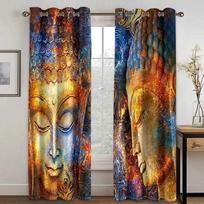 Stone Indian Buddha Statue Zen Lotus Cheap 2 Pieces Thin Window Curtains for Living Room Bedroom Decor Two Drape W50H160(CM)x2pcs&HOOK brown