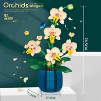 Dirbtinių gėlių puokštė, orchidėjos, vazoniniai augalai, konstravimo kaladėlės, modelis, plyta, MOC, mergaičių žaislai, pasidaryk pats, mamos dovana, suaugusiems