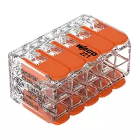 WAGO 221-420 Kompaktiška jungiamoji gnybtų juosta su svirtelėmis, 10 laidų, 0,2-4 mm², skaidrus korpusas, oranžinė svirtelė, 10 vnt. pakuotė