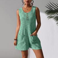 Women's Casual Buttoned Jumpsuit With Pockets L žalia
