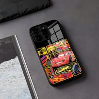 L-LightningES M-McQueen Phone Case For IPhone 17 Air 16 E Pro Max 15 14 13 Mini 12 Pro 11 Max Plus Black Glass Cover iPhone 14ProMax black