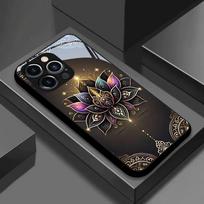 Auksinės lotoso gėlės grūdinto stiklo telefono dėklas, skirtas iPhone 11 12 13 14 15 16 17 Pro Max 17Air 7 8 Plus XS X, smūgiams atsparus dėklas iPhone 7 Plus