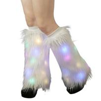 1 Pair Faux Fur Leg Warmers with Light Women Stage Performance High Tube Plush Socks for Party 40cm balta