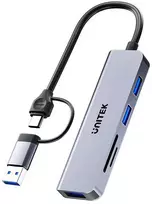 UNITEK 5-in-1 USB-C Hub su SD ir MicroSD kortelių skaitytuvu, 5Gbps, Space Grey