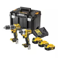 DEWALT 18V XR Brushless Combi Drill & Impact Driver Twin Pack DCK266P3T su 3x 5.0Ah Akumuliatoriais, Įkrovikliu ir TSTAK Dėžute