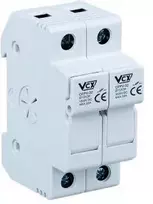 VCX CF PV32 2P Dviejų polių saugiklio lizdas 32A 1000V DC 10x38mm saugikliams, montuojamas ant DIN bėgelio, su varžtiniais gnybtais, fotovoltinėms sistemoms