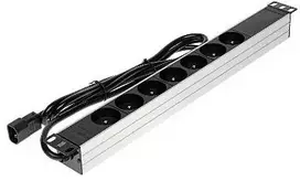 DELTA PD-7/RACK/IEC 19-Inch 1U Basic PDU su 7 Schuko lizdais, IEC C14 įvadu, 2m laidu, 16A, juoda