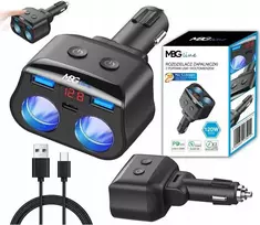 MBG Line HC69PD 3 krypčių automobilinis kištukas su 2x USB-C PD 30W ir 2x USB-A QC 3.0, LED įtampos indikatoriumi, 180W