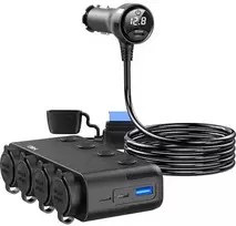 MBG Line HS75AD Automobilinis žiebtuvėlio daliklis su 2 lizdais ir 3 USB prievadais, 75 cm laidu, juodas