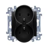 KONTAKT SIMON 10 Modulinis Dvigubas Kištukinis Lizdas 2x Z/U Sraigtiniai Gnybtai 16A 250V Matinė Juoda