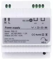VIDOS P60/15 Maitinimo blokas 60W 15V DC DIN bėgeliui