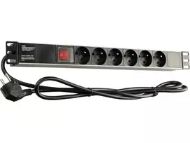 GETFORT LGF-06-Z 19 colių 1U 6 lizdų Schuko maitinimo paskirstymo blokas (PDU) - 1,8 m kabelis, 16 A, 230 V, juodas