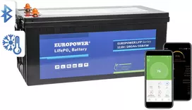 EUROPOWER LFP 12.8V 280Ah LiFePO4 akumuliatorius su Bluetooth ir šildymo kilimėliu