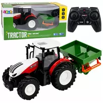 LEAN TOYS RC nuotoliniu valdymu žemės ūkio traktorius su sėjamoji ir šviesomis raudonas 1:24