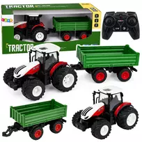 LEAN TOYS nuotoliniu valdymu valdomas ūkio traktorius su savivarčio priekaba, šviesomis, garsu 1:24