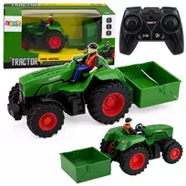 LEAN TOYS nuotoliniu valdymu žemės ūkio traktorius su priekaba „Farmer“ 1:24