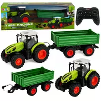 LEAN TOYS nuotolinio valdymo žemės ūkio traktorius su savivarčio priekaba, žalias, 1:24