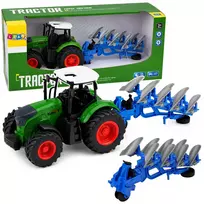 LEAN TOYS Žemės ūkio traktorius su dviejų vagų plūgu, guminiais ratais, žalias, 1:24