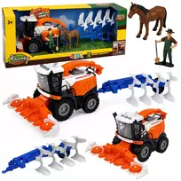 LEAN TOYS Derliaus Kombainas su Pjaunamąja Dalimi ir Plūgu, Ūkininko Figūrėlėmis, Arkliu, Šviesomis ir Garsais, 4 vnt.