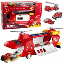 LEAN TOYS Didysis sulankstomas gaisrinis transporto lėktuvas su automobiliukais, šviesomis ir garsais