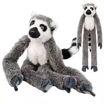 LEAN TOYS Plush Lemur Mascot Cuddly Toy with Velcro Paws for Hanging, 50 cm, Grey/White/Black