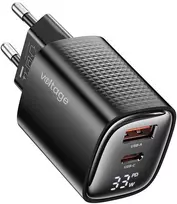 Voltage GaN Charger Mini 33W PD 3.0 QC 3.0 USB-A USB-C Digital Display Black