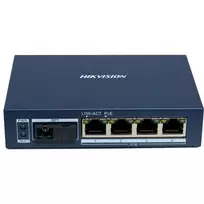 Hikvision DS-3D504TP-A nevaldomas pramoninis PoE jungiklis, 4 PoE+ prievadai, 1 SFP kanalas, 60W biudžetas