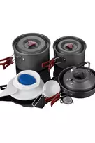 FIREMAPLE Cookware Set FMC-209 - 9 dalių stovyklavimo indų rinkinys su nelimpančia keptuve, puodais, dubenėliais ir tinkliniu krepšiu