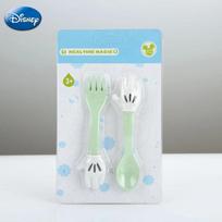 Disney Mickey Mouse Wheat Straw Fork Spoon Tableware Kids Cartoon Cute Lunch Dinnerware Set Fruit Fork Dessert Coffee Spoon Kit 2pcs blue