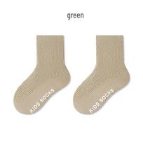 Spring 2025 Double-Needle Fine Stripe Baby Socks - Breathable, Anti-Slip, Solid Color, Korean Style S (0-1 year) žalia
