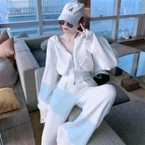 Women's White Hooded Jacket & Straight-Leg Pants Set - Casual Spring/Autumn Fashion XL (Recommended: 62.5-70 kg)