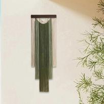 Boho Sieninė Pakaba Rankų Darbo Austa Pagaminta iš Medžio Ir Poliesterio Su Kutais Dekoratyvus Retro Dizainas Tinkamas žalia