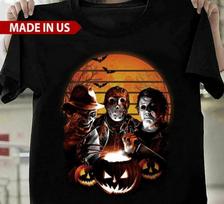 Horror Movie Icons T-Shirt Michael Myers Freddy Krueger Jason Halloween Tee Unisex T-Shirt XXXL brown