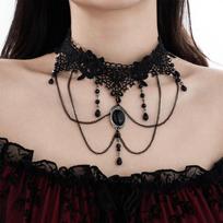 Party Black Gothic Lace Choker Vintage Neo-Gothic Cross Necklace Tassel Punk Clavicle Chain Masquerade Club Jewelry