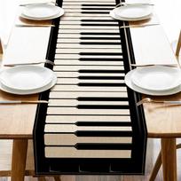Juoda Balta Muzikinis Fortepijono Klaviatūra Lino Stalo Bėgikas Party Dekoras Daugkartinio Naudojimo Virtuvės Valgomojo Stalo Bėgikas Džiazo Party Prekės 150x33cm