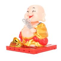 Solar Buddha Figurine Maitreya Auto Hand Shaking Solar Powered Durable ABS Buddha Statue for Home Car Office Gold Maitreya beige